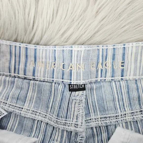 American Eagle AE High Waisted Stretch Mom Jeans Striped Blue White Size 0 Reg - Picture 9 of 16
